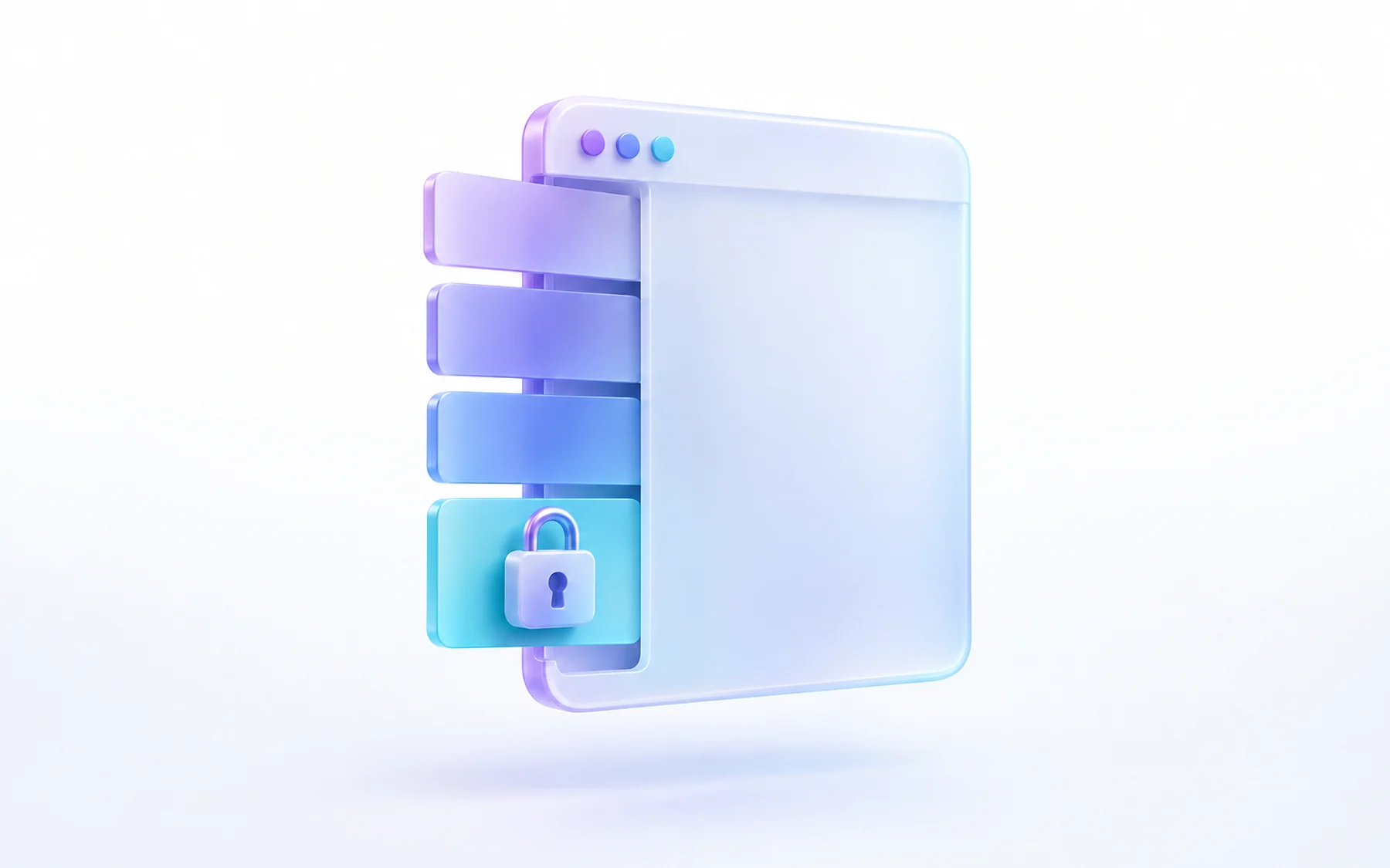 Illustration: A single tall browser window with a stack of thin labelless panel bars sliding out its left edge like a drawer, a small padlock resting on the bottom panel.