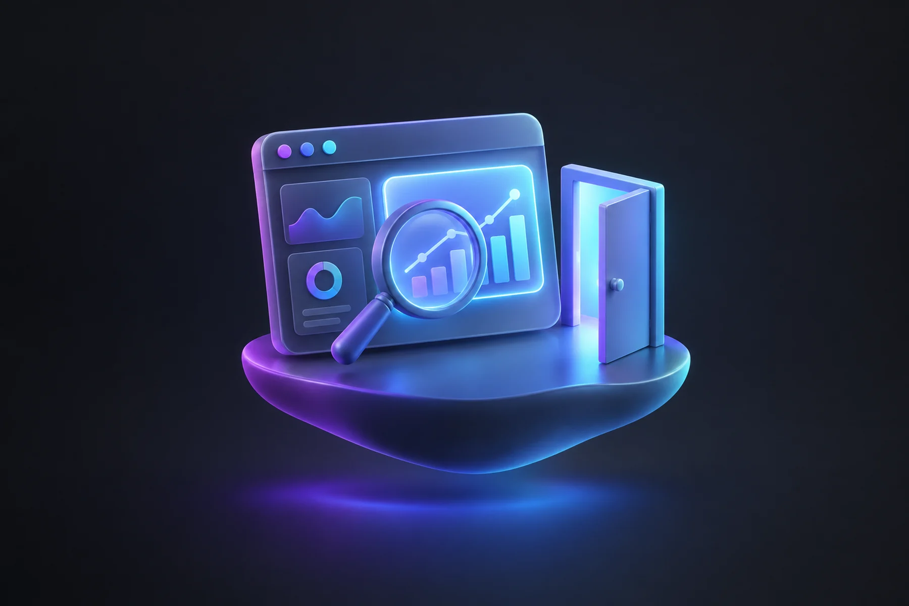 Illustration: A floating browser window showing a chart card with a glowing clickable number, a magnifying glass hovering over it, and a small padlock-free open door beside it signaling no account needed.