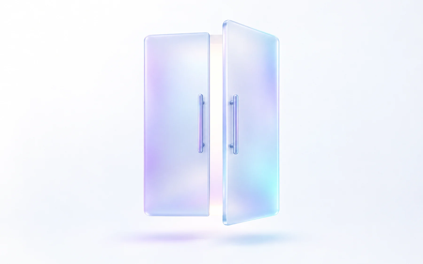 Illustration: two frosted glass doors side by side, one slightly open.