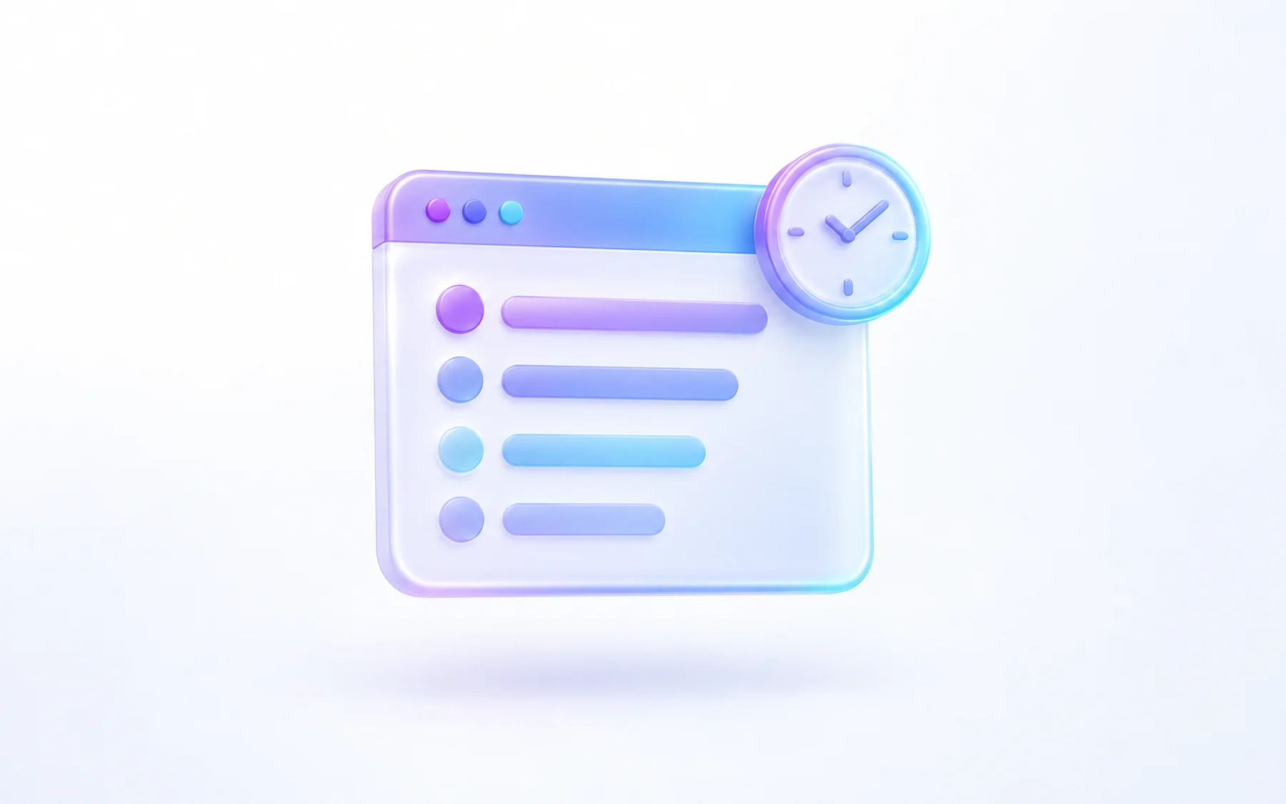 Illustration: A single glossy browser window showing a ranked list of blank position bars, with a small clock icon attached to one corner indicating a delay.