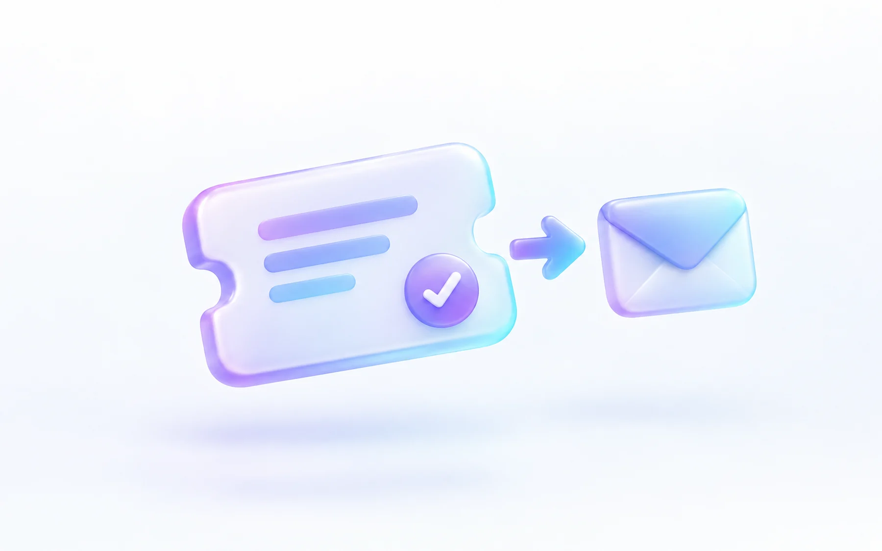 Illustration: A single rounded ticket card with a small checkmark badge and a subtle arrow pointing toward a distant envelope icon, showing a request logged and routed onward without direct changes.