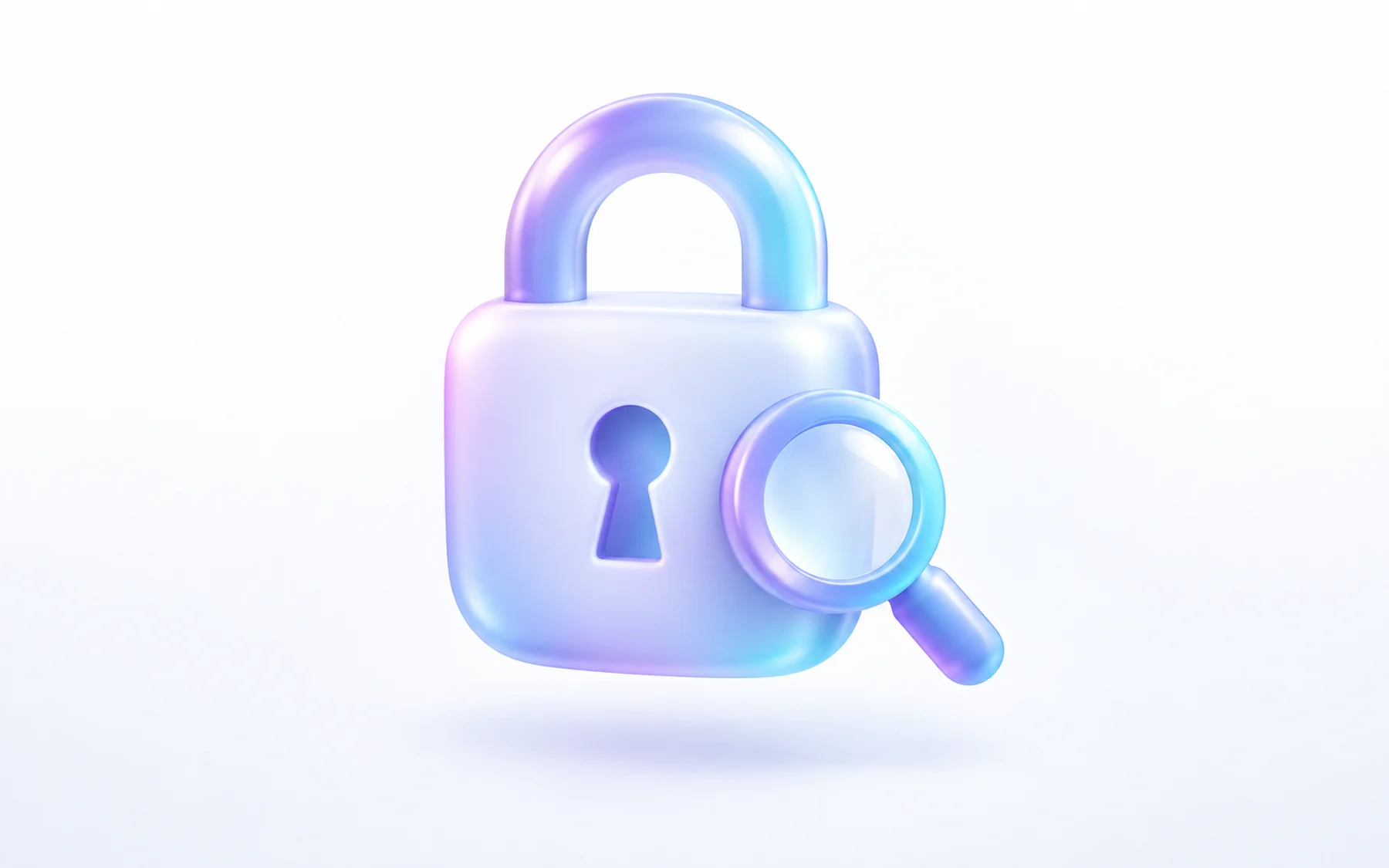 Illustration: A single glossy padlock with a small magnifying glass icon resting against it, showing a permission connection without granting edit control.