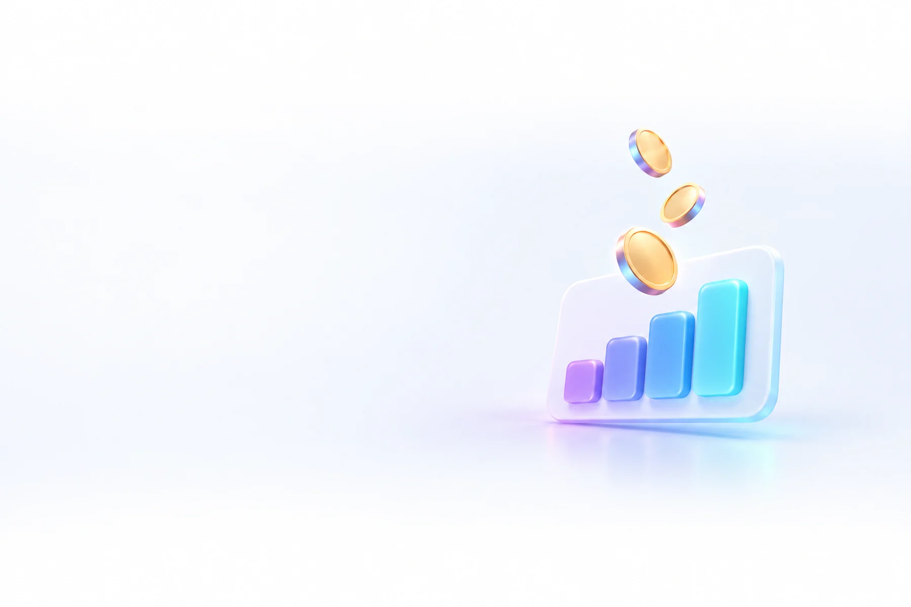 Illustration: A gentle cascade of glossy coins landing on a rounded chart card whose bars rise from left to right.