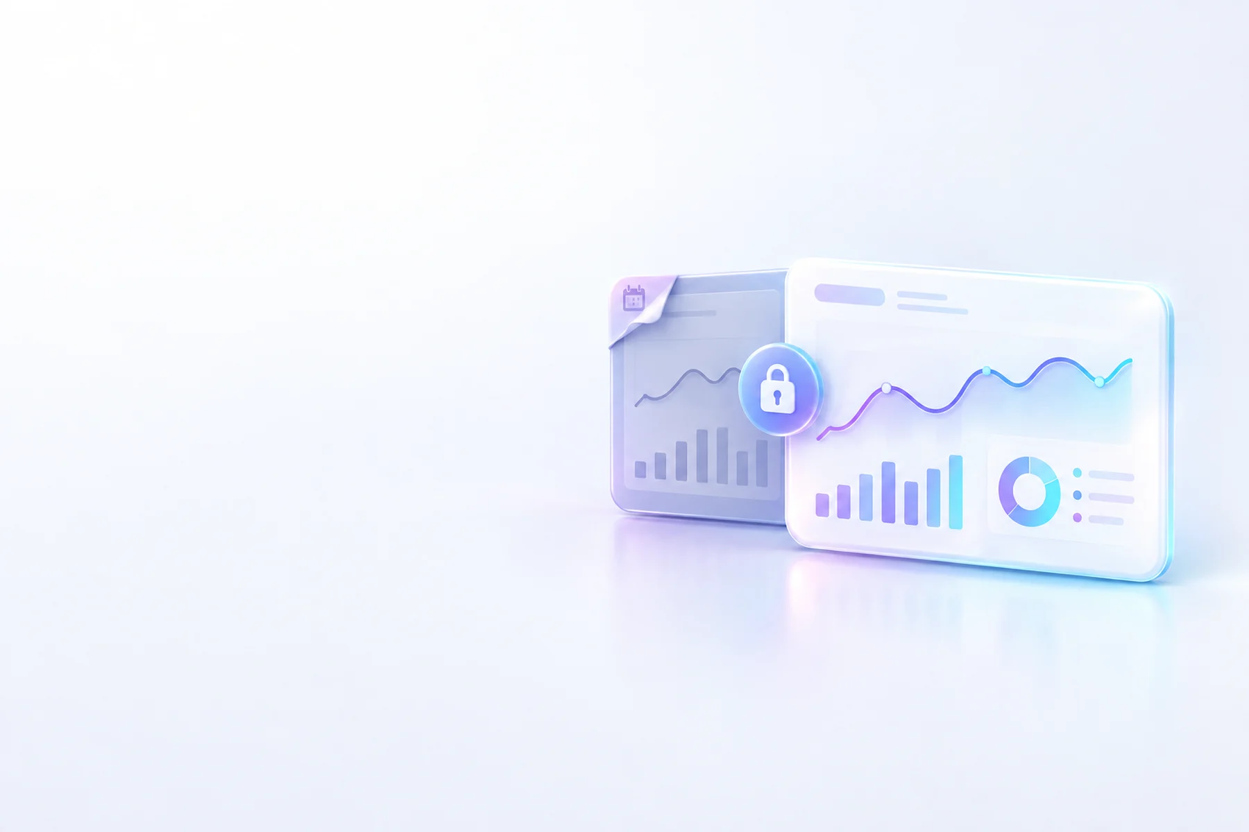 Illustration: A stack of two chart cards, the back one slightly dimmed with a small calendar-page corner fold indicating yesterday, the front one glossy and bright, joined by a soft padlock badge showing safe fallback.