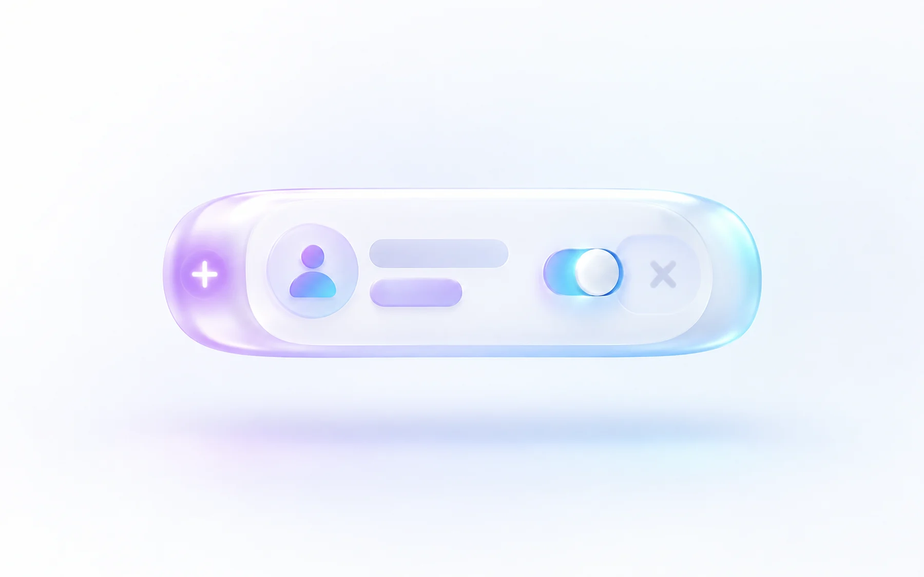 Illustration: A single glossy name-row card with a role pill beside it and a small toggle switch mid-flip, one side showing a plus glow for invite and the other a fading X for remove.