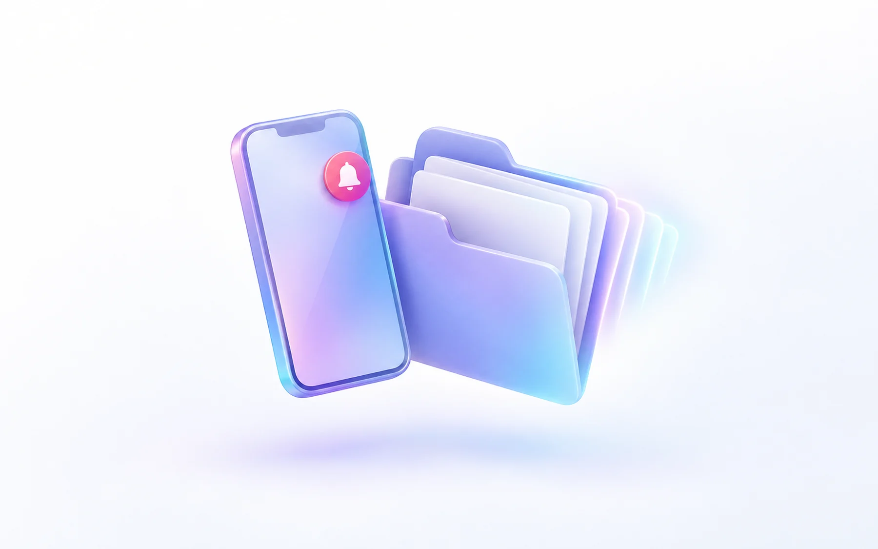 Illustration: A phone with a notification badge sitting beside an open folder card, one edge of the folder's pages fading into soft glowing outline to show where the record trail thins out.