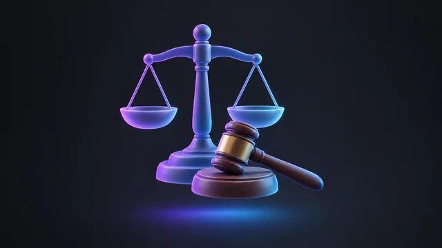 Illustration: a scale of justice and a gavel