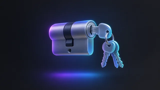 Illustration: a lock cylinder with a key and a ring of keys