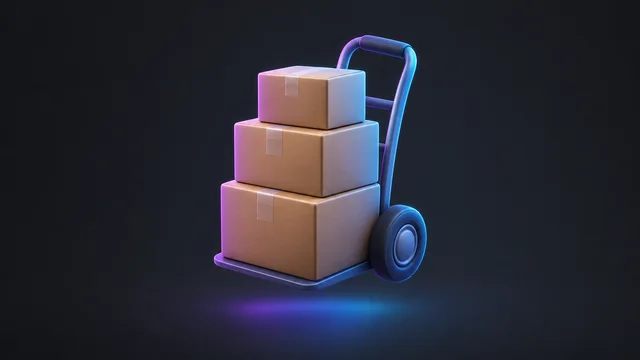 Illustration: a stack of moving boxes on a hand truck