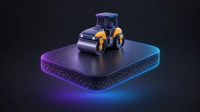Illustration: a section of fresh asphalt with a small roller compactor