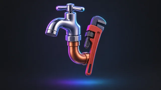 Illustration: a faucet on a copper pipe with a pipe wrench